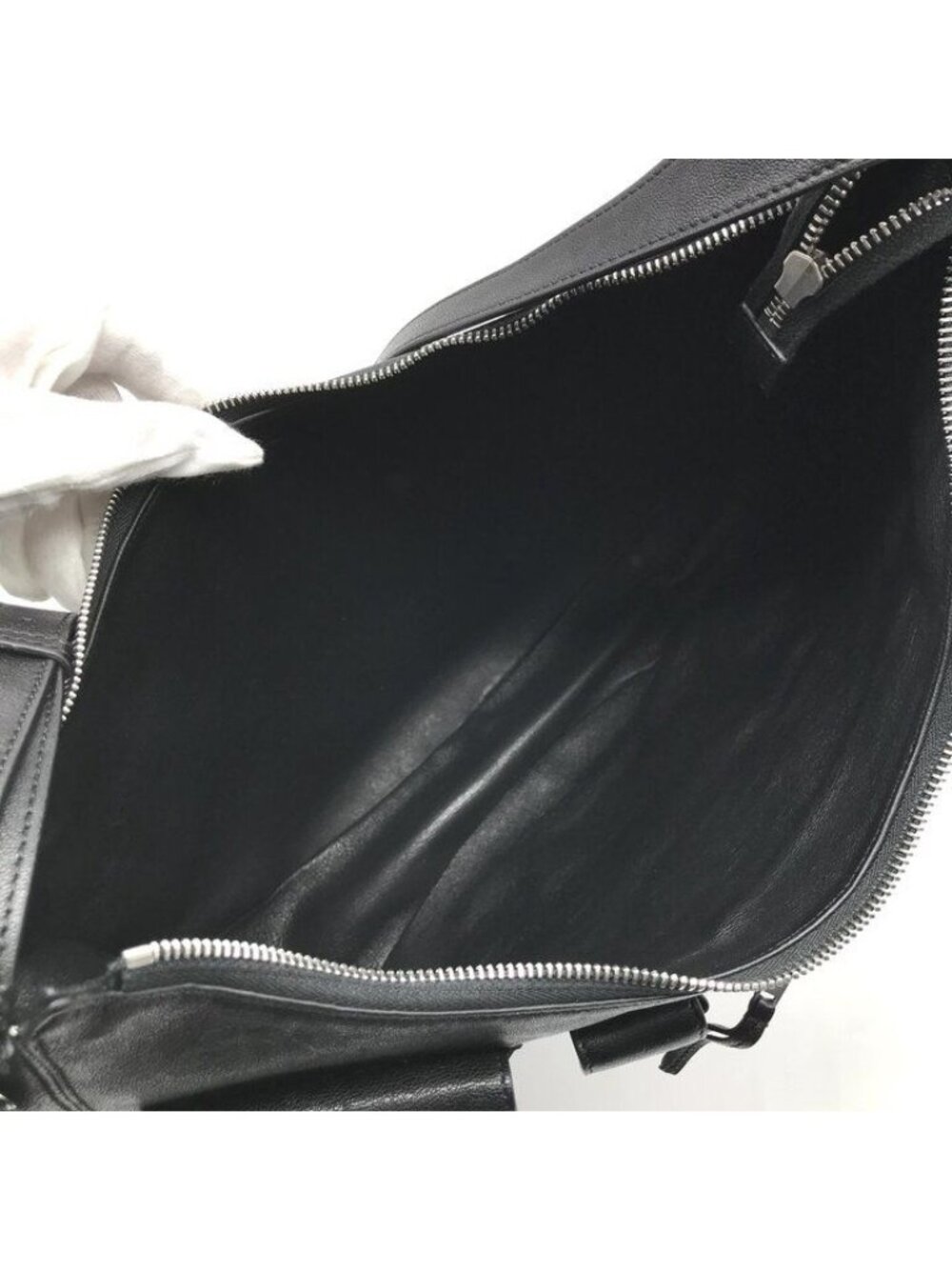 Celine Multi Pocket Silver Hobo Half Moon Leather Hand Shoulder Bag Black - Picture 8 of 10